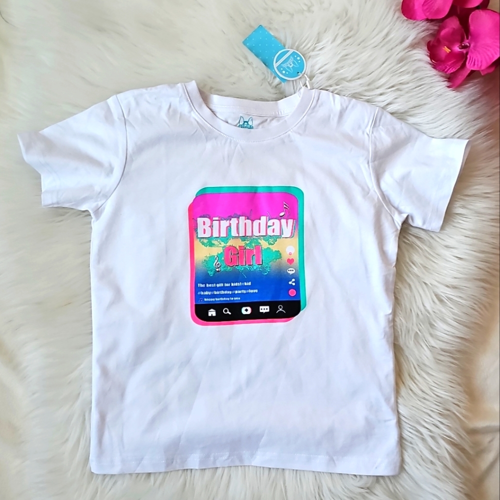 Cool Kids 100% Cotton Colorful Print Birthday Girl T-Shirt Gift Party Tee